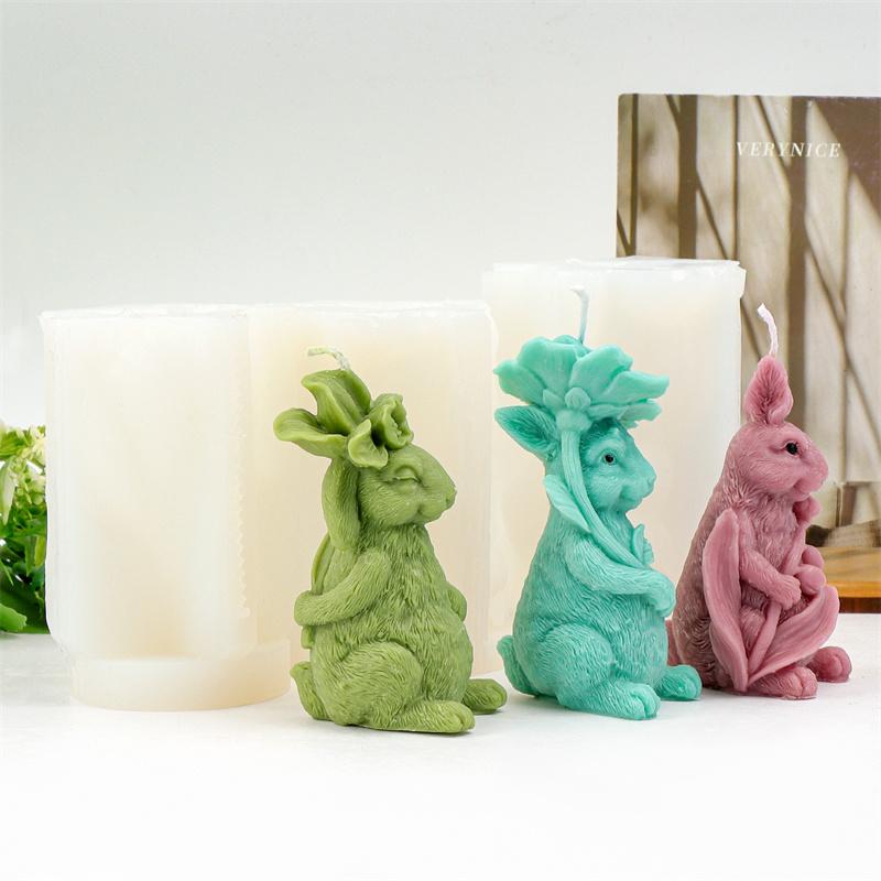Easter Bunny Silicone Candle Mold DIY Flower Rabbit Shaped Easter Candle Gypsum Cake Mold Decorative Gifts Home Use