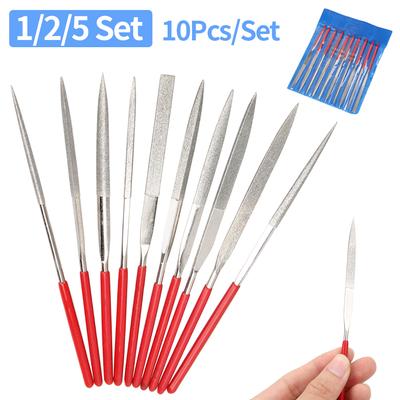 1-5 Satz Diamant Nadelfeilen Set 3x140mm Mini Nadelfeilen Set Für Stein Glas Metall Schnitzen Handwerk Handwerkzeuge Nadelfeile 10Stk/Satz