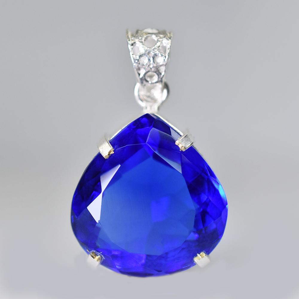 Pear Cut 53.5 Ct Blue Topaz 925 Sterling Silver CERTIFIED Gemstone Pendant MY-PD-148-NS