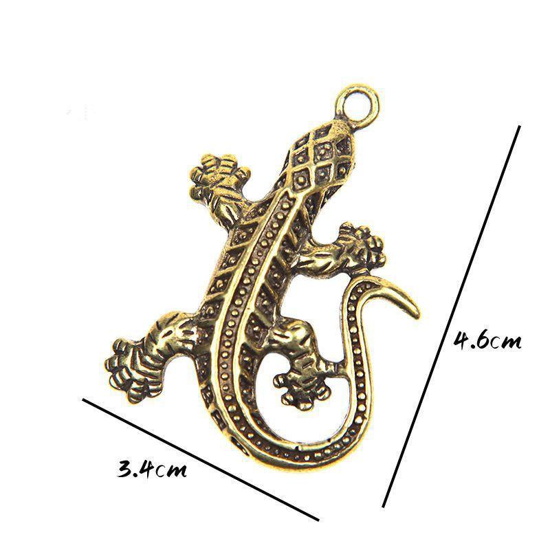 Vintage Brass Mini Gecko Figurines Keychains Pendants Car Key Ring Bag Diy Lanyard Hangings Jewelry Accessories Animal Charms