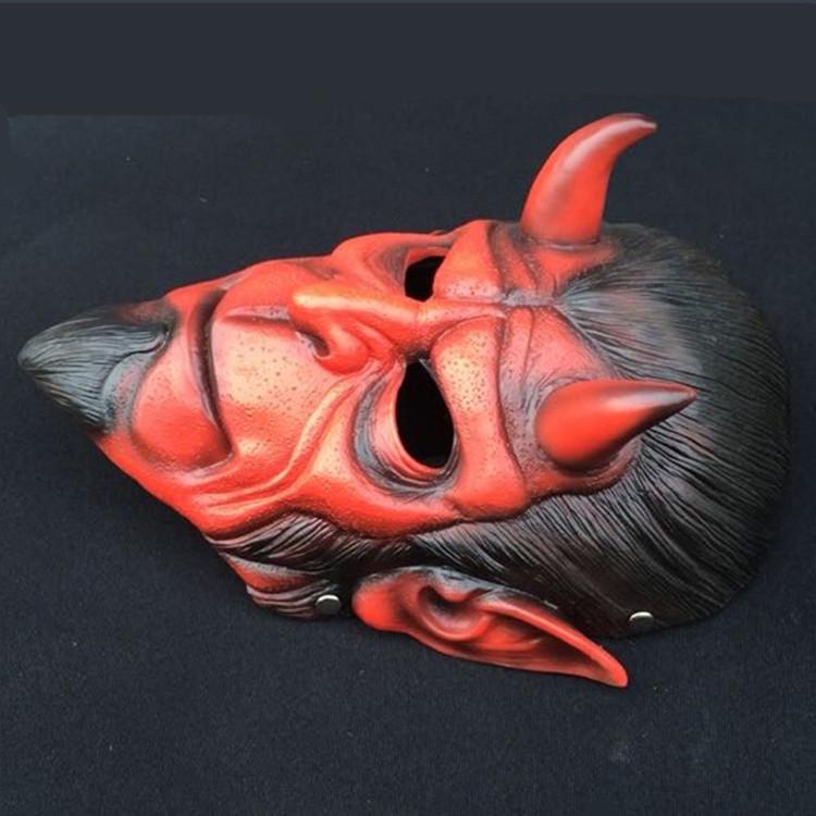 Hellboy-Maske, rote Dämonenmaske mit Hörnern, Halloween-Kostümzubehör aus Kunstharz