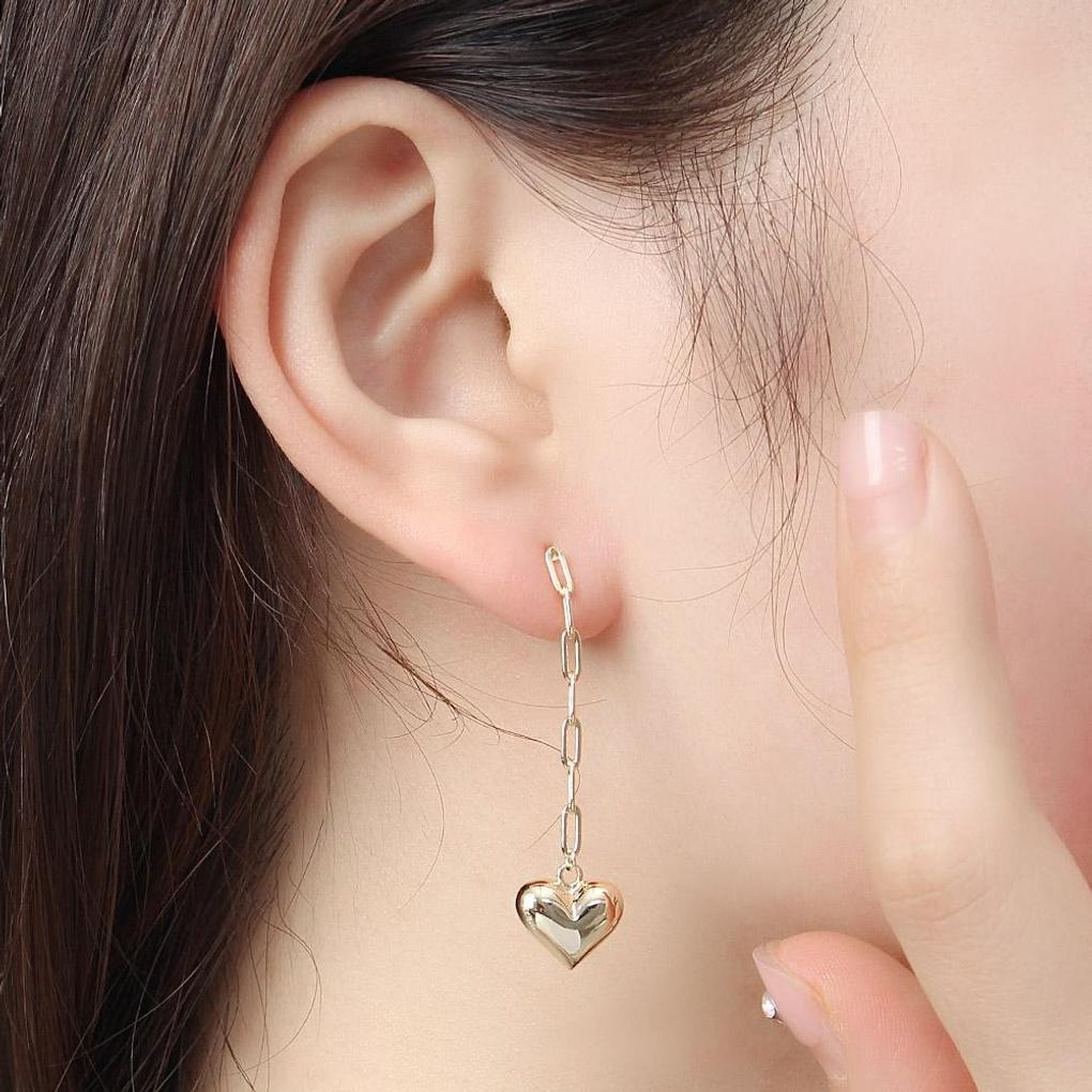 925 Silver Gold Plated Heart Clip Chain Earrings