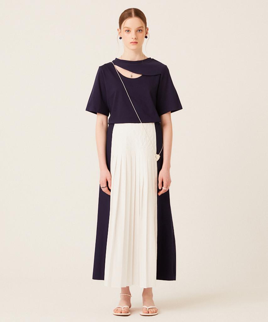 The Studio K Two Way Cotton Pleats Long Skirt (Navy)