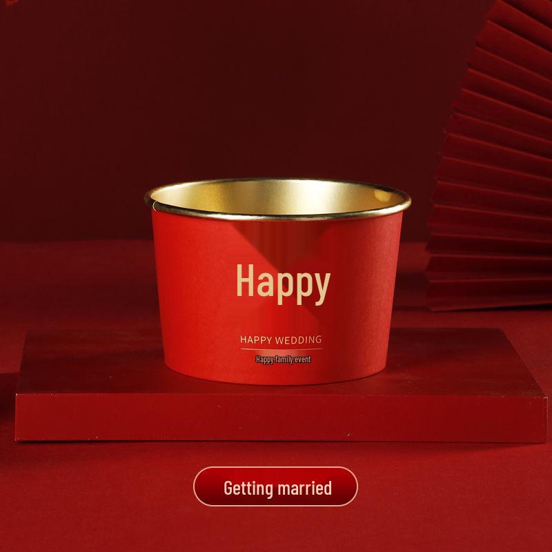 Disposable Gold Foil Wedding Tea Cups: Thickened Red Festive Collection