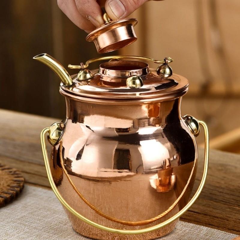 Reine Kupfer-Kaffeekanne, Polier-Kreativität Milchtee-Teegeschirr Filtergewebe Hitzebeständig Handgehaltene Kanne, Teekanne Altmodische Weingläser