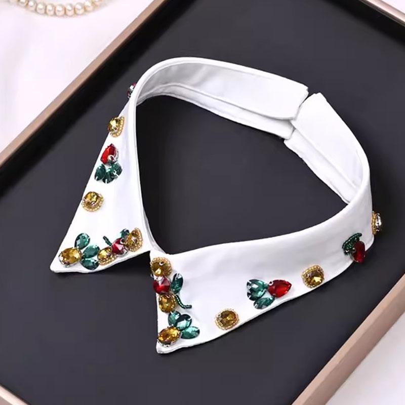 Vintage Women Sequins Detachable Collars Faux White Black False Collars Woman Tie Fashion Removable Diamond Fake Collar Women