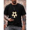 European Size Stylish And Cozy Men'S T-Shirt Featuring a Classic Black And Soccer Ball Design, with a Crew Neck, Short Sleeves
