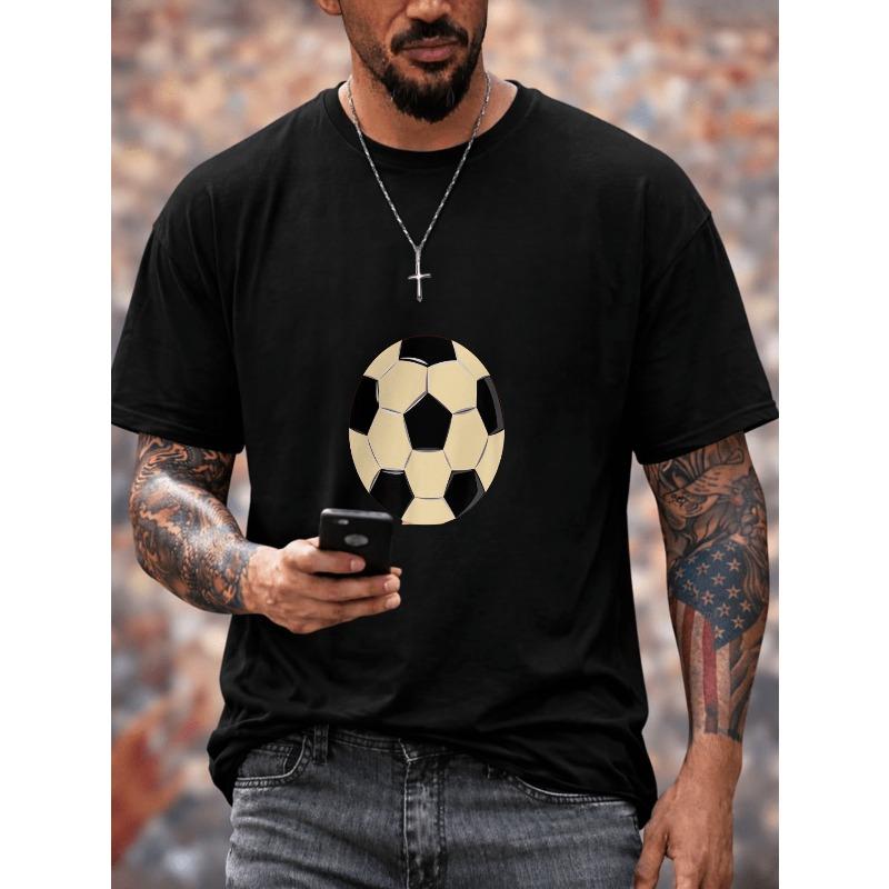 

European Size Stylish And Cozy Men S T-Shirt Featuring a Classic Black And Soccer Ball Design, with a Crew Neck, Short Sleeves 4XL