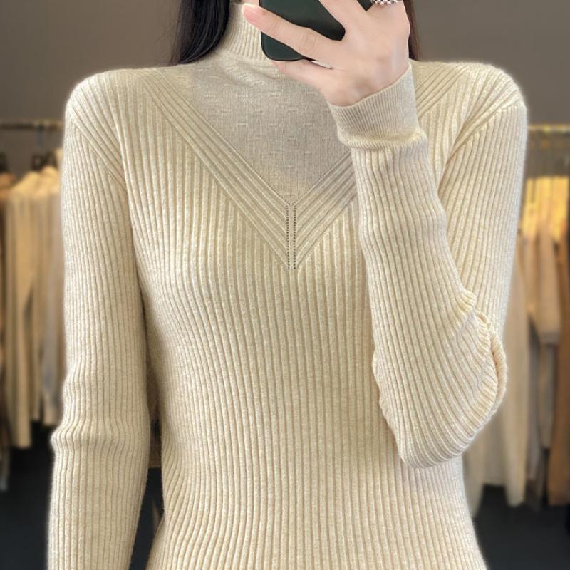 

Свитер с полувысоким воротником для женщин на осень и зиму Новая бархатная базовая рубашка в вертикальную полоску Модный универсальный пуловер S