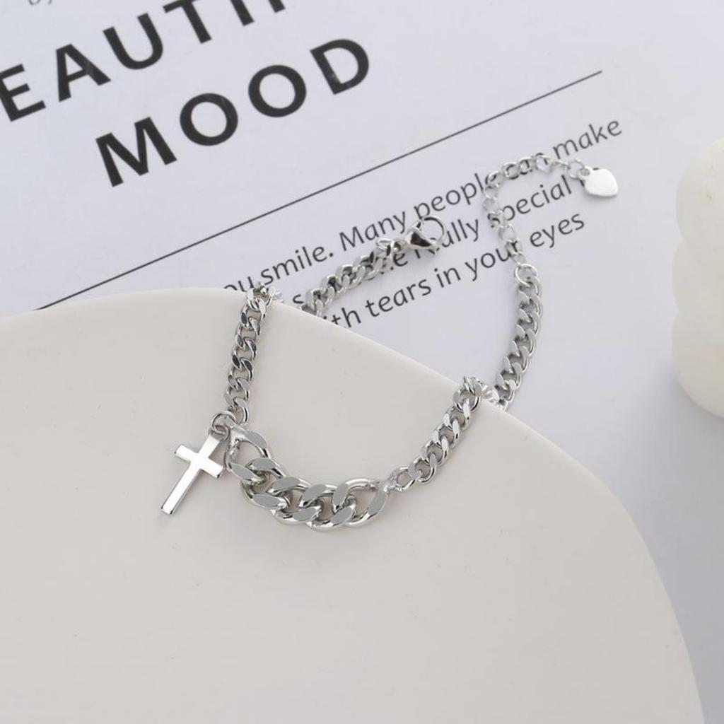 Punk Silver Color Cross Bracelets for Women Thick Chain Bracelet Cool Wrist Bracelets Jewelry