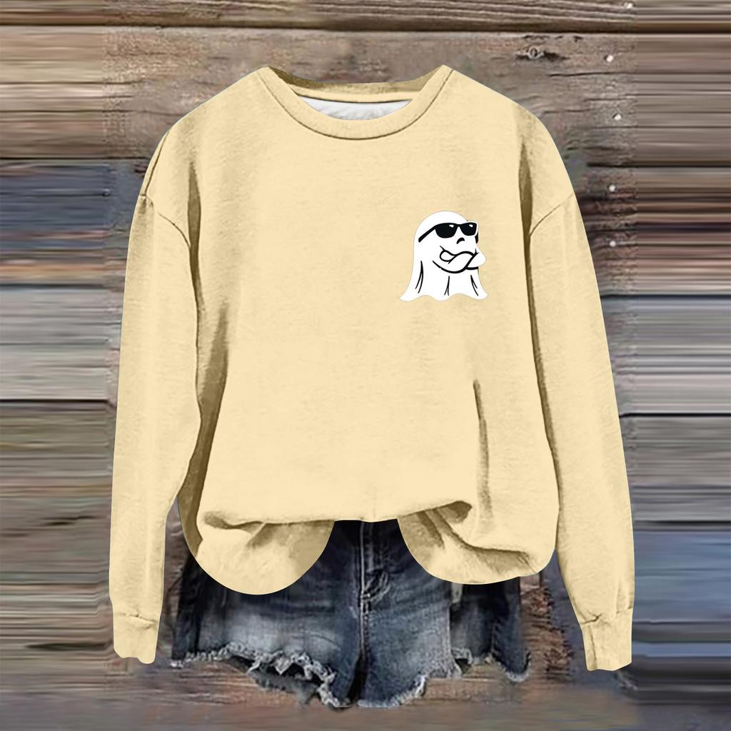 Women's Fashion Casual Long Sleeve Halloween Printed  Neck Sweatshirt