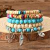 Lightweight Wooden Bead And Turquoise Handmade Bracelet For Casual Wear Bohemian Accessory for Women Girls