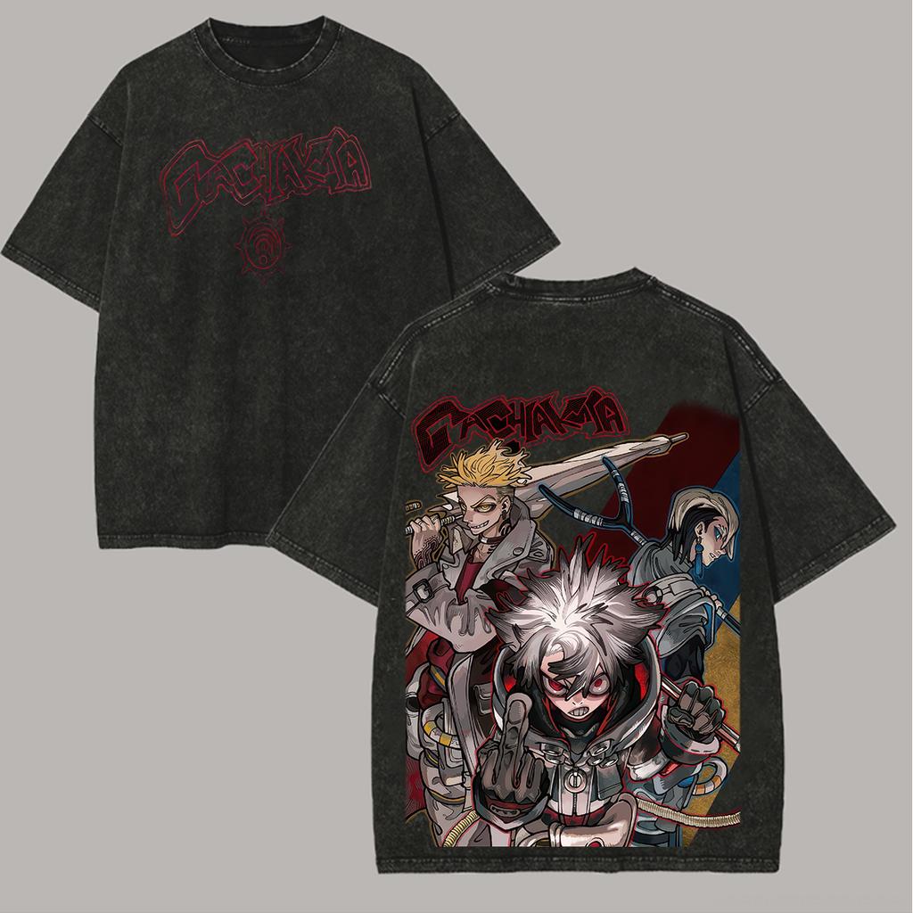 Camiseta Oversized Lavada Enjin Cleaners Gachiakuta Anime Masculina Anime Japonês Manga Feminino Masculino Roupas Lavar Roupas Hip Hop Manga Curta