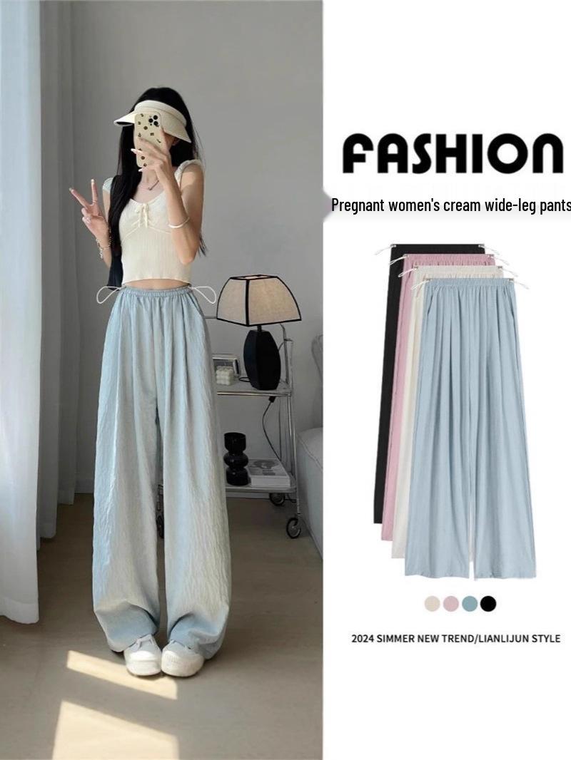 

2025 Spring/Summer Maternity High-Waist Wide-Leg Acetate Pants M чёрный
