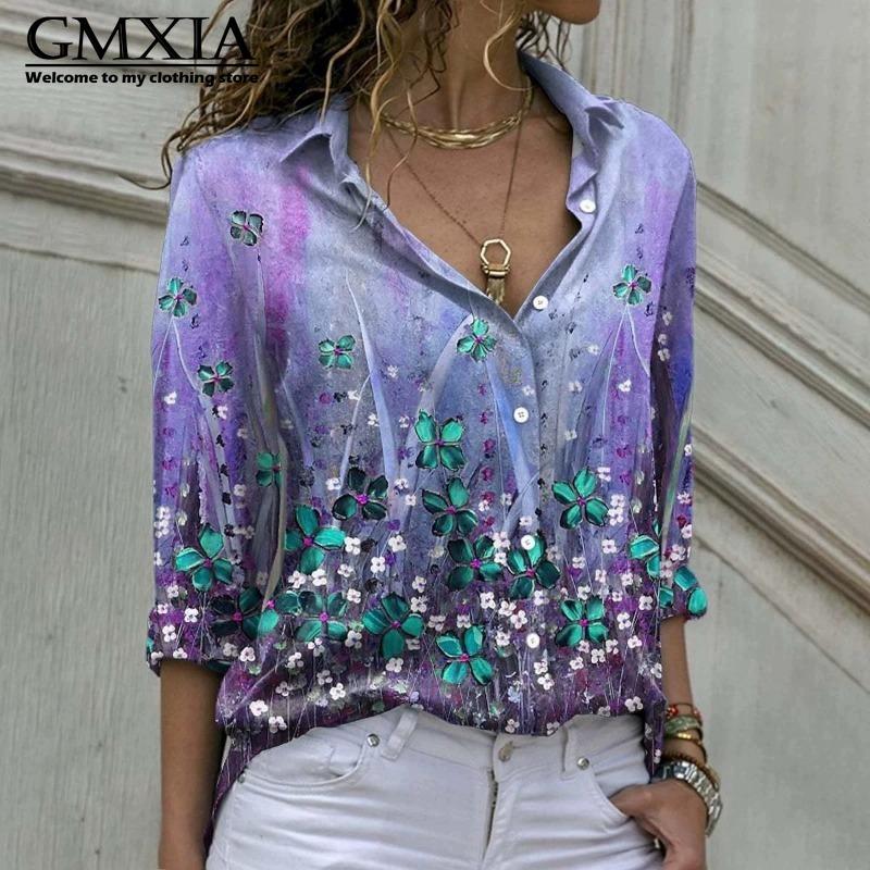 GMXIA 38 Color Women's Fashion Casual Long Sleeve POLO Neck Leisure Blouses & Shirts