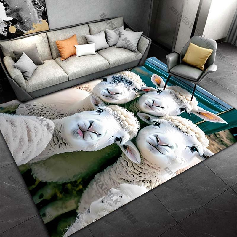 Group of Curious Friendly Sheep Carpet Yoga Living Room Room Decor Children's Crawling Mat Doormat Area Rug Games Mat