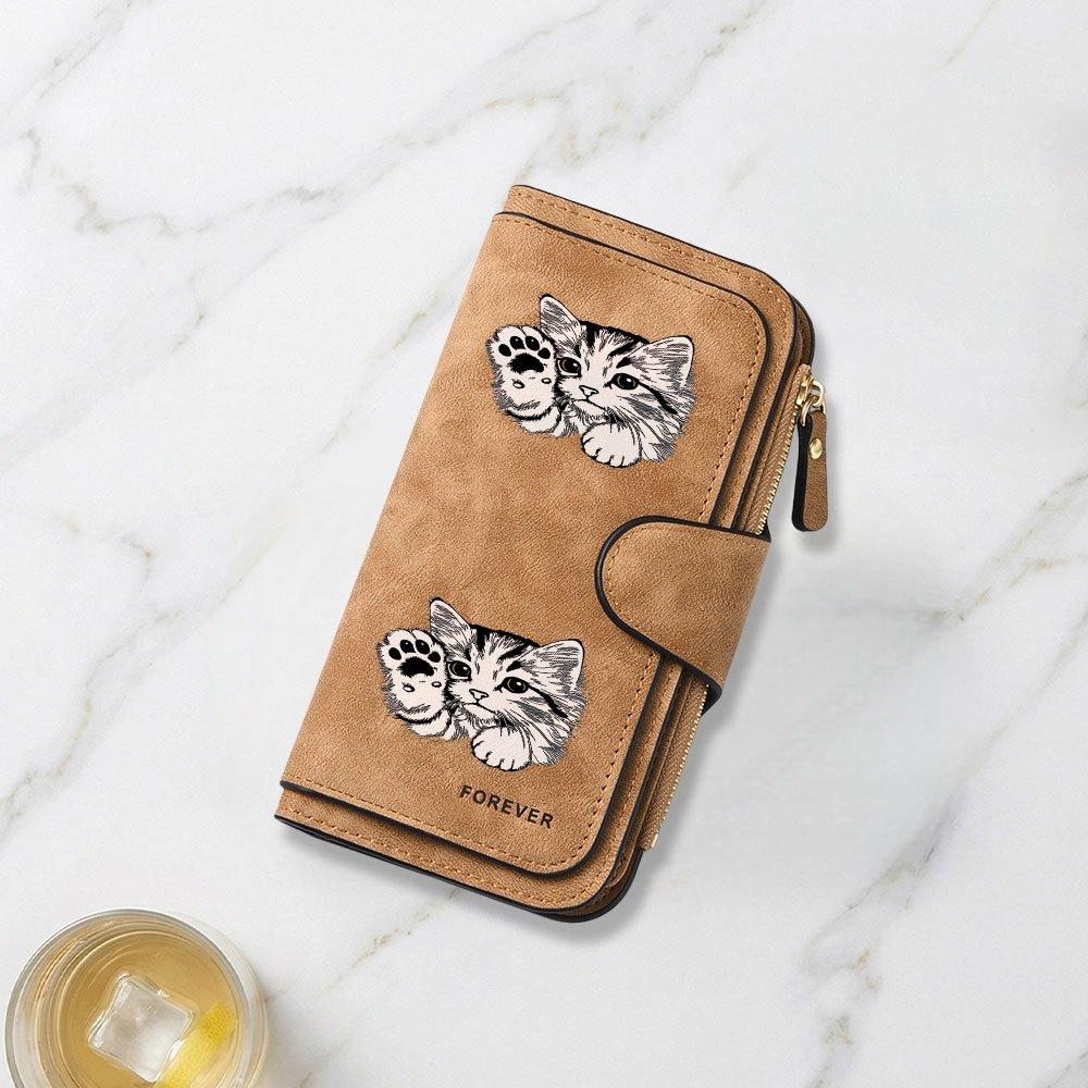 Fashionable Long Wallet with Cute Cat Paw Black and White Illustration Print Design, Eye-catching Multifunctional Portable Coin Purse with Clasp,