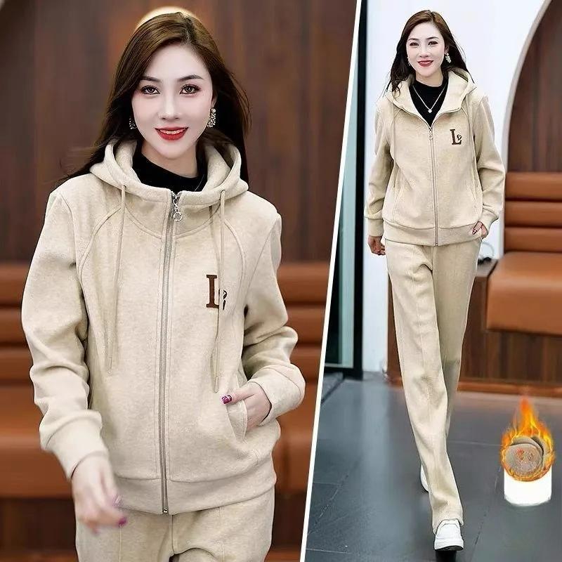 

Плюс бархатный утолщенный спортивный костюм женский осенне-зимний кардиган на молнии с капюшоном свитер повседневный костюм из двух частей S абрикосовый