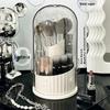 Rotating Transparent Makeup Brush & Lipstick Organizer with Dustproof Design