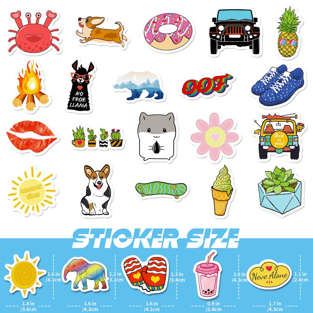 100 Small Size 4cm Small Fresh Mixed and Match Children's Cartoon Stickers Water Cup Stationery Creative Cute Stickers