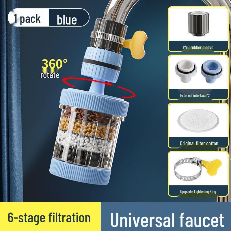 Rotatable, Splash-Proof 6-Stage Faucet Water Purifier with Extension Shower Head for Kitchens