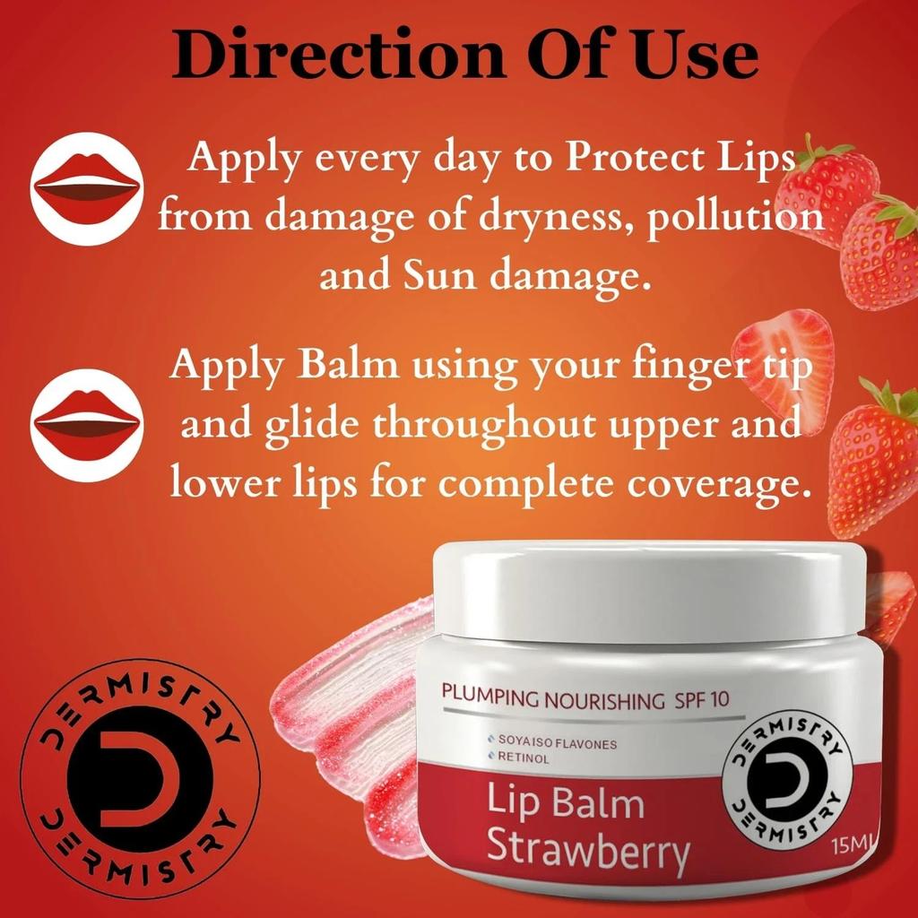 Dermistry Aufpolsternder Nährender Lippenbalsam LSF 10 Erdbeergeschmack 15ml