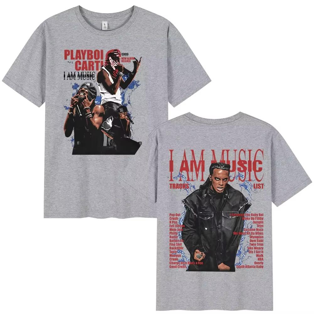Rapper Playboi Carti I AM MUSIC Graphics Pure Cotton Music Tshirt Men 2026 New Summer Hip Hop Unisex Short Sleeve Top Fan Gifts