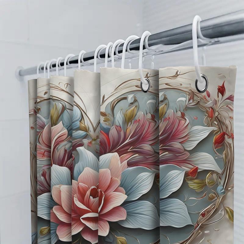 Exquisite Heart-Shaped Shower Curtain With Floral Design Perfect Bathroom Decoration For Home Or Gift