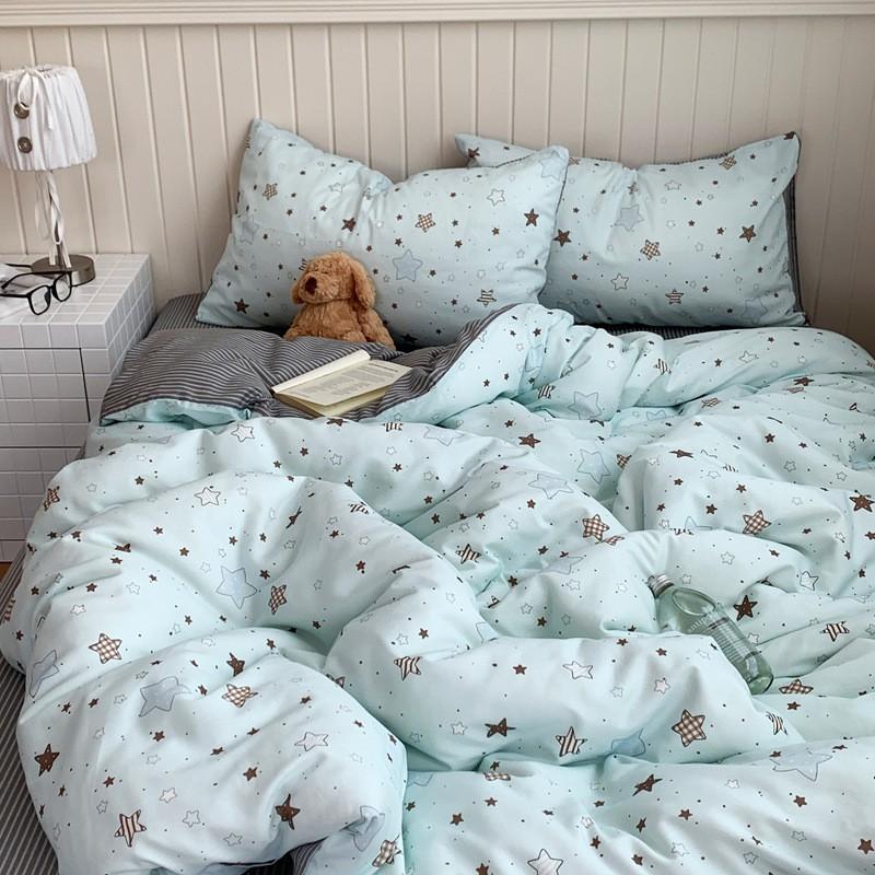 2026 Korean Cartoon Student Cotton 40TC Duvet Cover Set Ins Style Bedding