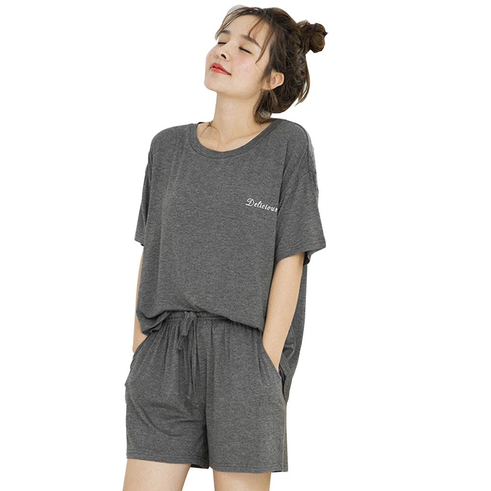 

Top and Bottom Short Room Convenient Crew Waist Short Sleeves Shorts [Mskikefly] Pajamas, Set, Sleeves, Wear, Women s, Loungewear, Nightwear, сірий колір