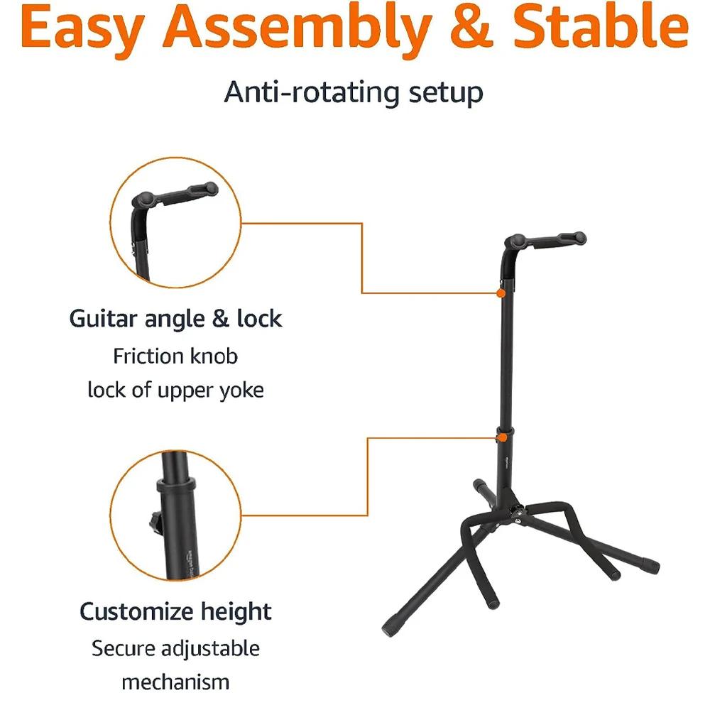 Portable Universal Guitar Stand - Collapsible Single Stand with Safety Lock for Travel - Compact Tripod Design