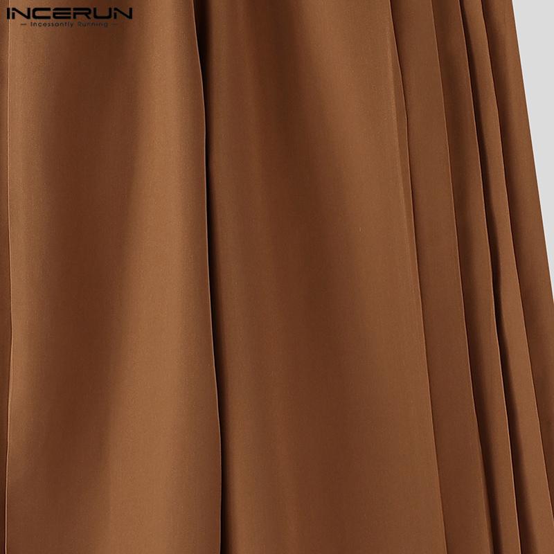 INCERUN Herren Lässig Reißverschluss Taille Seite Gerüscht Lässig Lang Weites Bein Hose