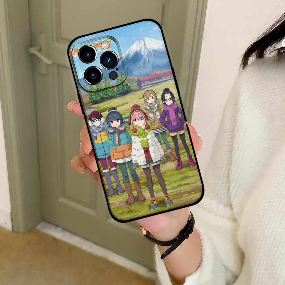 Yuru Camp Phone Case For IPhone 1716 15 14 13 Pro Max 11 12 Mini X Xs XR Black Silicone Cover