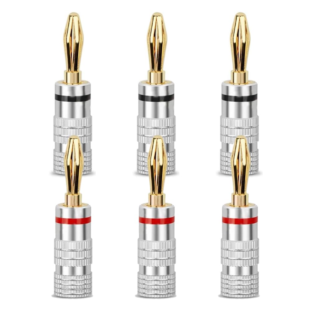 Banana Plug Speaker Cable Red Banana Jack Aluminum Metal Easy for Audio Set of 6 Connectors, + Black, Connectors, Shell, Screw-in Type, Installation,
