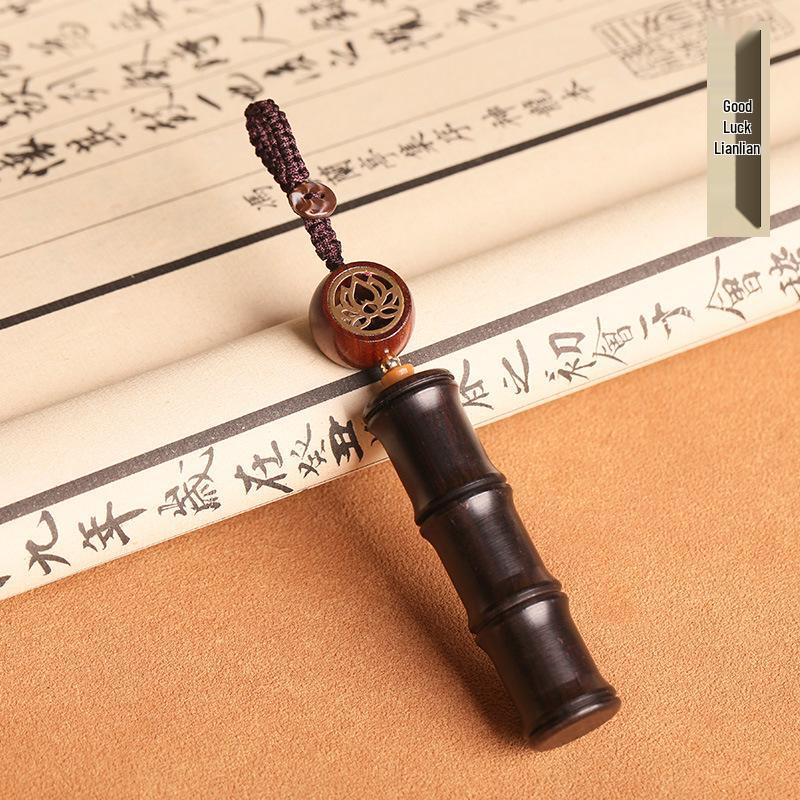 Ebony Bamboo Pendant Keychain with Sandalwood & Cinnabar Charm