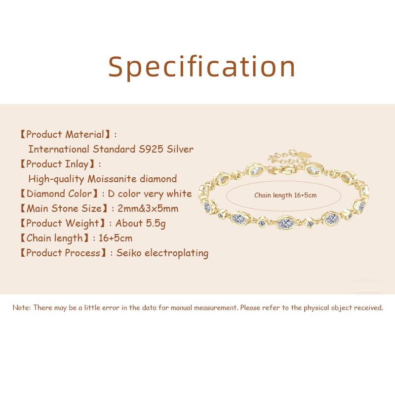 OXTAO Bezel Moissanite Bracelet for Women S925 Silver Hand Chain Oval Cut Moissanite Tennis Bracelet Luxury Jewelry