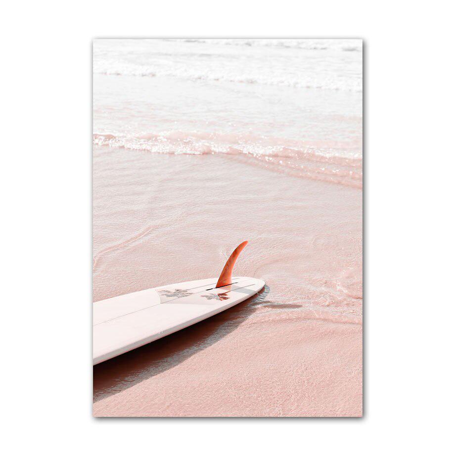 Pink Sea Beach Poster Flamingo Retro Van Surfboard Summer Wall Art Canvas Painting Living Room Interior Picture for Home Decor