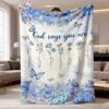 1pc Christian Women'S Baptism Blanket | Soft Flannel Throw with Floral & Butterfly Design and Inspirational Scripture, Ideal for Spiritual Gifts, Bapt