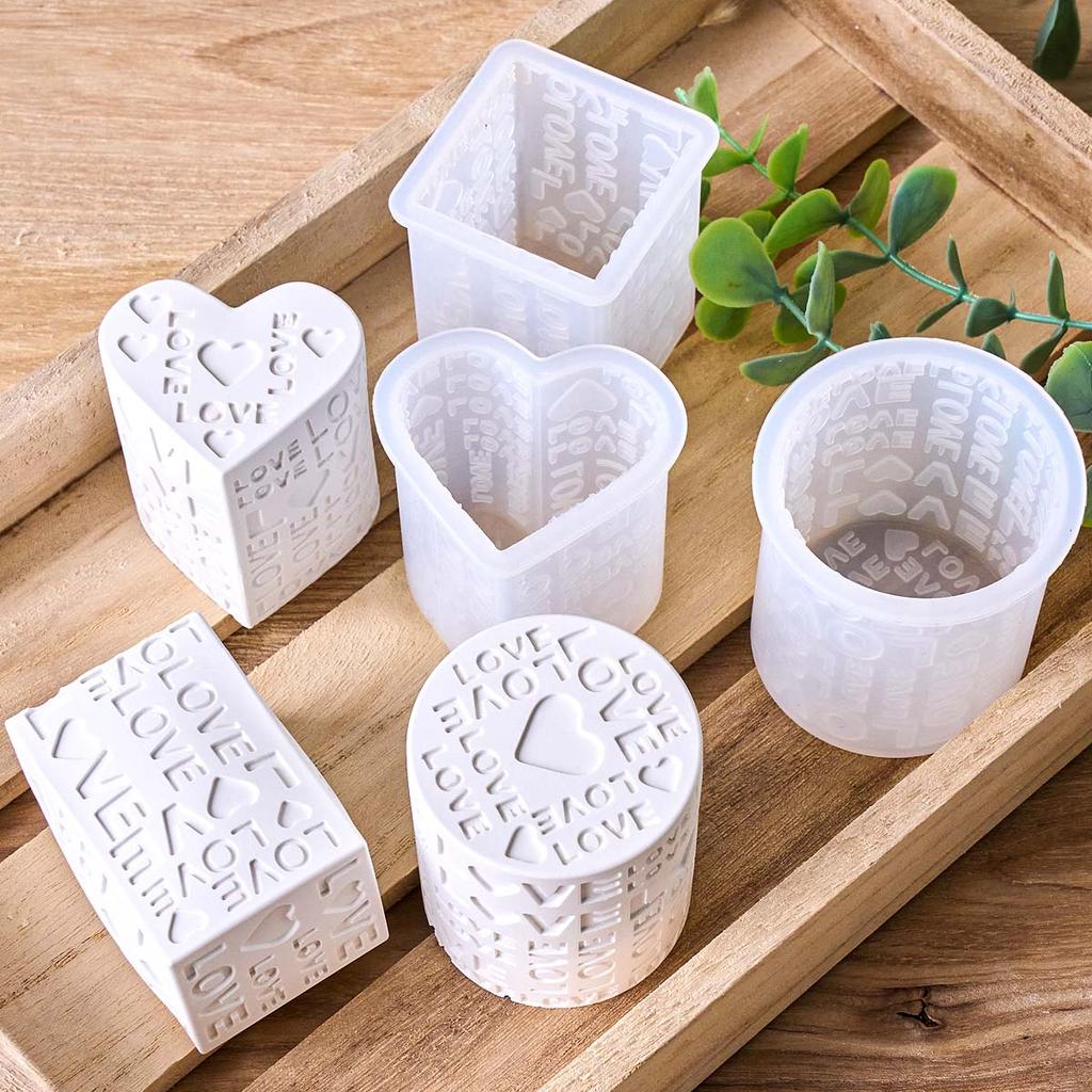 Embossed LOVE Letters Cylinder Cube Candle Mold DIY Valentine's Day Ornaments Making Heart Square Round Soap Craft Molds Home De