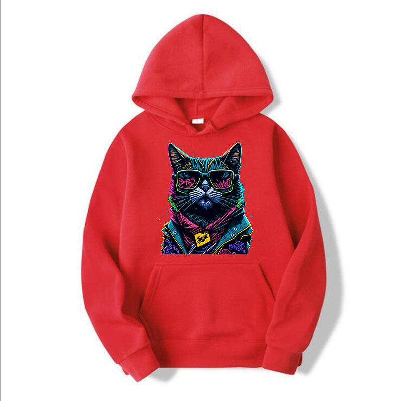 Herren Hoodie Größe L Modedruck Coole Katze Freizeit Frühling und Herbst Saison Langarm Hoodie Sweatshirt