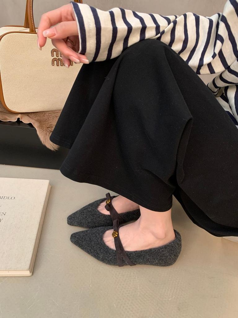 Xiaoxiangfeng pointed head inner height increase fluffy shoes women wear in winter with velvet Mary single shoes cotton ladyshoes