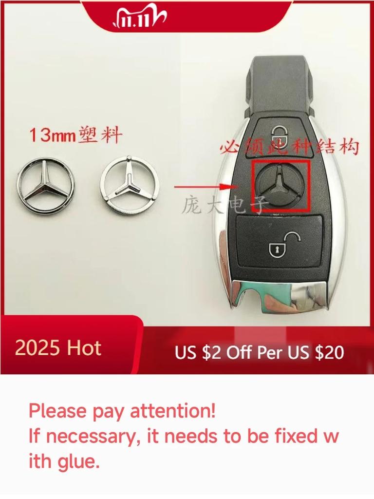 FJR5   For Mercedes Benz 13mm DIY Emblem Logo Replacement Sticker Emblem For Mercedes-Benz key logo Remote Keys Emblem