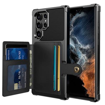 Funda para Samsung Galaxy S23 Ultra, tarjetero, soporte magnético para coche, resistente a golpes, suave TPU + piel sintética, doble capa
