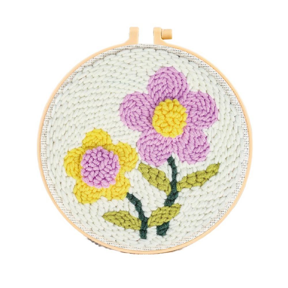 Flower Pattern Punch Needle Set Needlework Poke Needle Embroidery Kit  Educational Toys