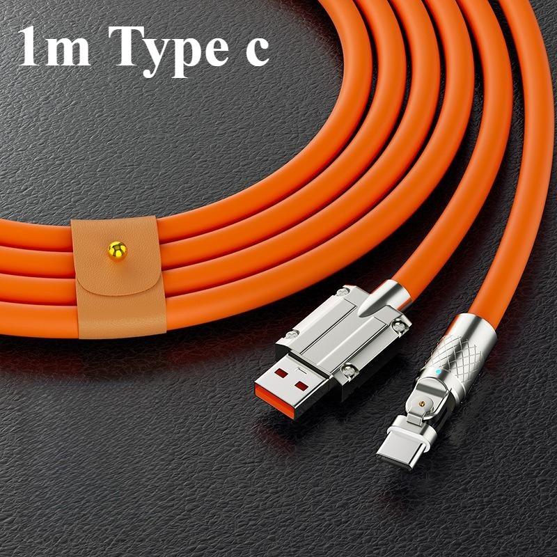 120W Type C Cable 1M PD USB C Data Cord 180° Rotation Elbow High Speed Fast Charging Line Wire for Huawei Samsung S24 Xiaomi 15