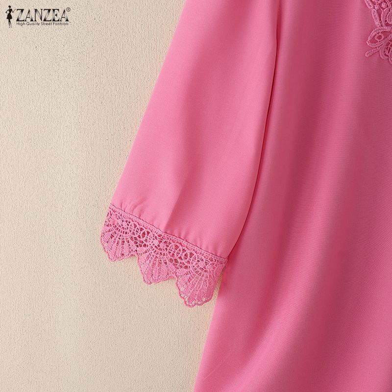 ZANZEA Women Crochet Patchwork Round Neck Casual Half Sleeve Blouse
