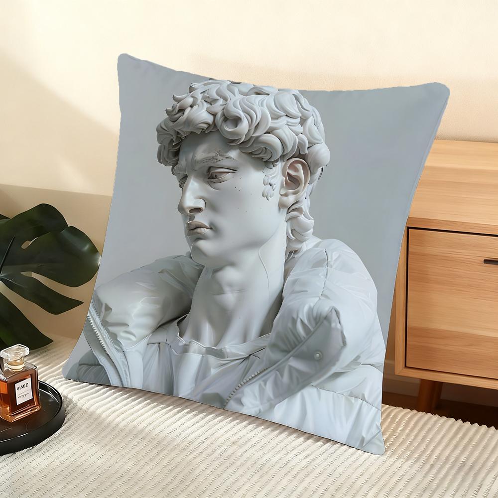 Cushion Cover Silky Short Plush Home Sofa Cushion Cover - Invisible Zipper Home Decoration David Sculpture