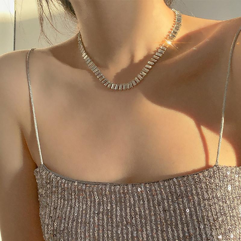 Sexy Crystal Tennis Short Choker Necklace for Women Luxury Dazzling Iced Out Zirconia Collar Chain On Neck Fashion Party Jewelry