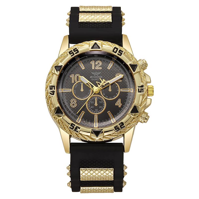 

Mens Business Quartz Watch With Luminous Dial Silicone Strap For Casual Wear Gold Black