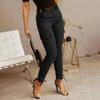 Damen Cargohose Unifarbe Mittelhoch Knopf Reißverschluss Verschluss Lässige Hose Mehrere Taschen Design Elastische Bündchen Lange Hose